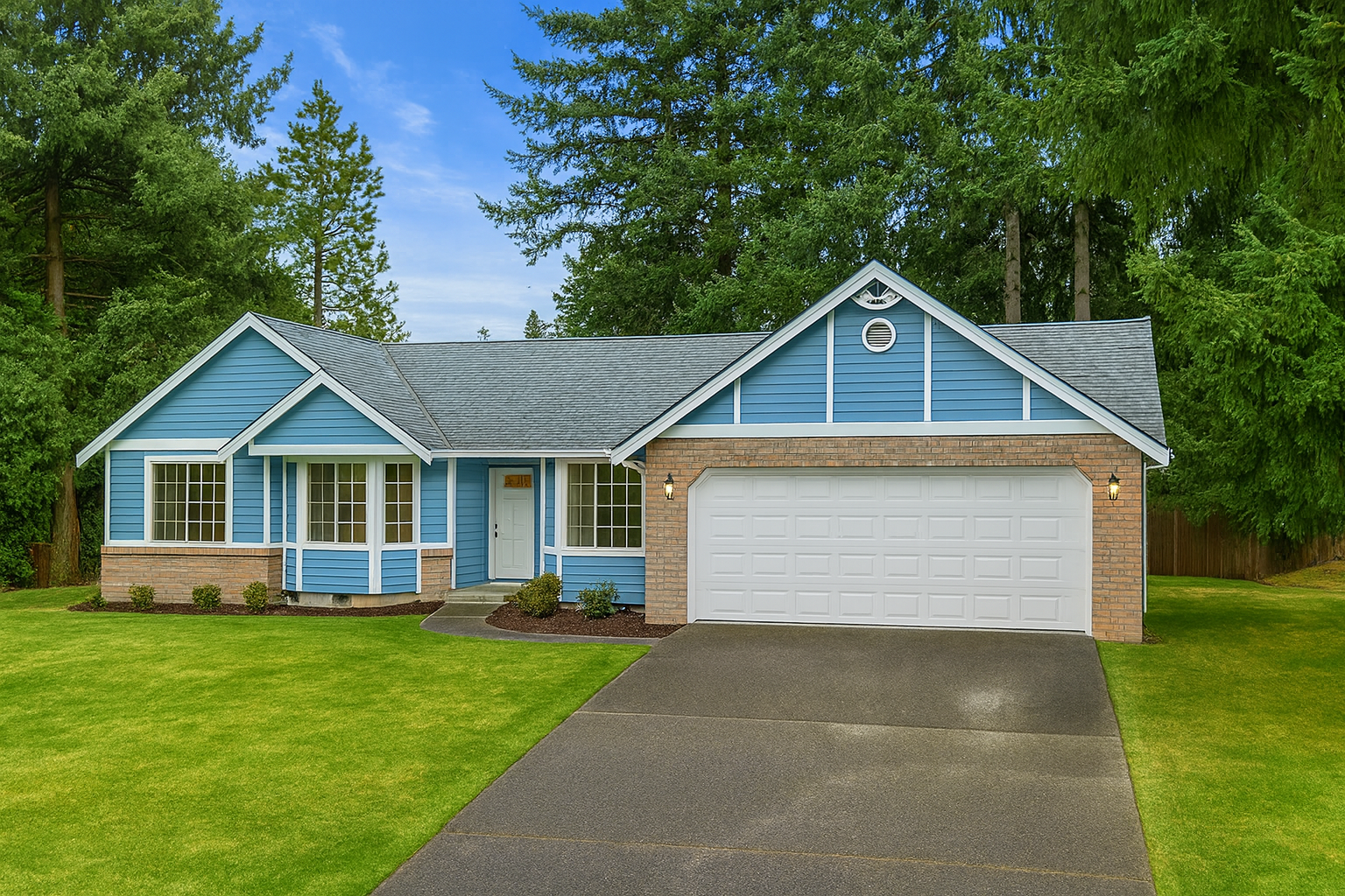 Crystal Care Adult Family Home - Beautiful blue exterior home with well-maintained landscaping and peaceful surroundings